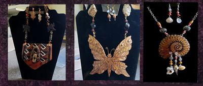 gourd jewelry, photo of three necklaces