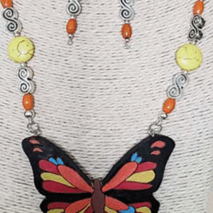 Small Black and Orange Butterfly Gourd Necklace Set