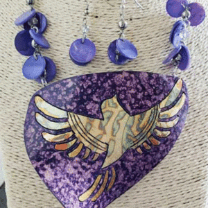 Gold Bird on Purple Gourd Shard Necklace Set