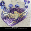 Gold Bird on Purple Gourd Shard Necklace Set - Image 3