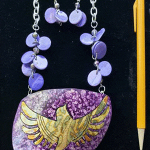 Gold Bird on Purple Gourd Shard Necklace Set