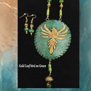 Gold and Green Firebird Gourd Shard Necklace Set