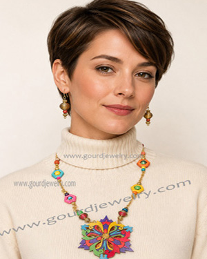 Color Splash Floral Gourd Shard Necklace Set