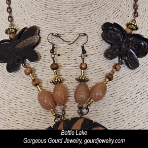 Brown Butterfly Mandala Gourd Shard Necklace Set