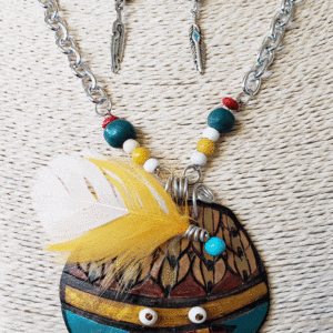 “Yellow Feather Mask” Gourd Shard Necklace Set