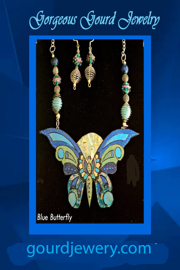 Blue and Yellow Butterfly Gourd Shard Necklace Set - Image 6