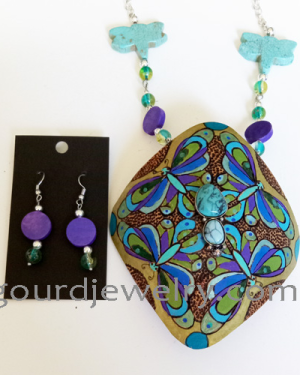 Butterfly Mandala Gourd Shard Necklace Set