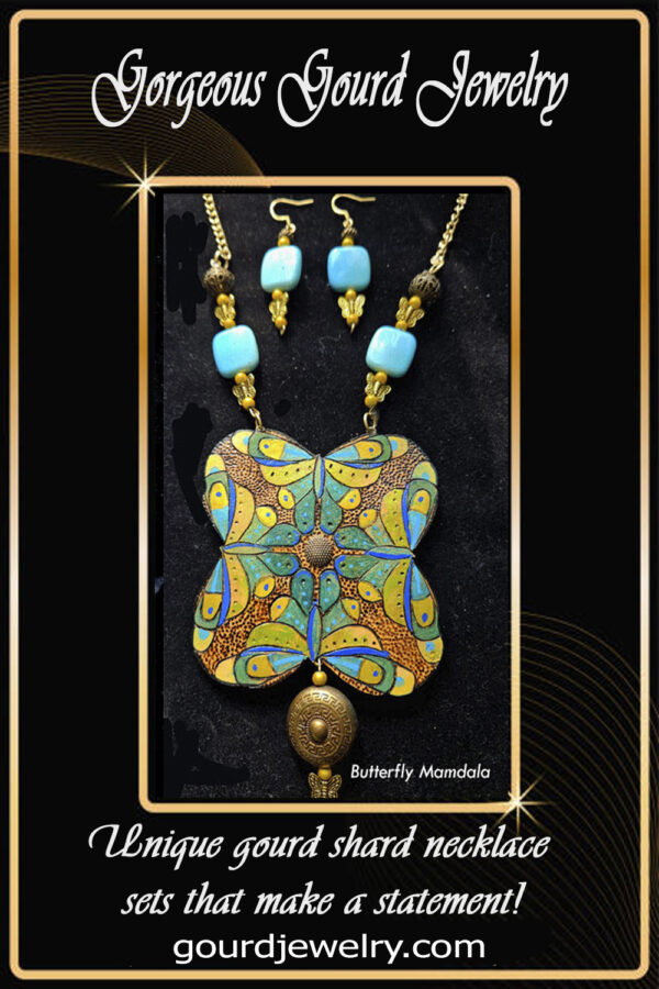 Butterfly Mandala Gourd Shard Necklace Set - Image 6