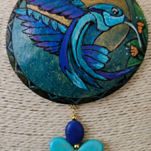 Blue Hummingbird in the Morning Sun Gourd Shard Necklace Set