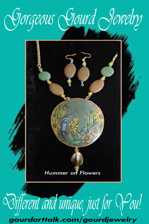 A Hummer on a Flower Gourd Shard Necklace Set - Image 6