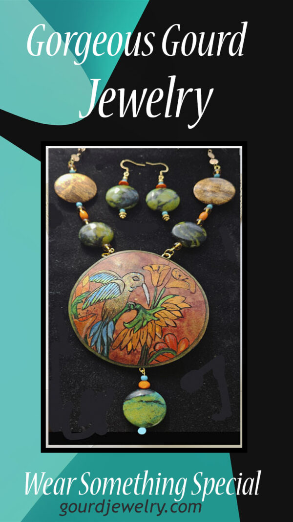 Hummingbird on a Sun  Flower Gourd Shard Necklace Set - Image 5