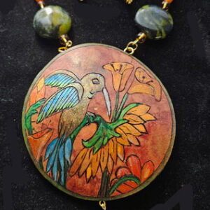 Hummingbird on a Sun  Flower Gourd Shard Necklace Set