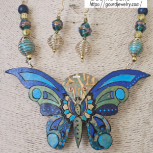 Blue and Yellow Butterfly Gourd Shard Necklace Set