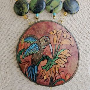 Hummingbird on a Sun  Flower Gourd Shard Necklace Set