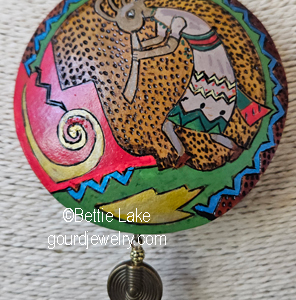 “Kokopelli with Red Santa Fe Beads” Gourd Shard Necklace Set