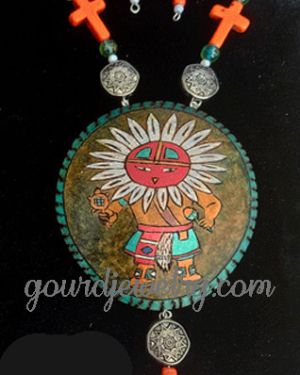 Kachina with Orange Crosses Gourd Shard Necklace Set