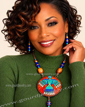 Blue Thunderbird Gourd Shard Necklace Set