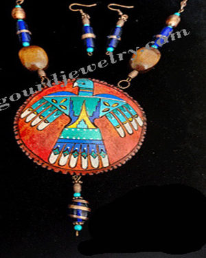 Blue Thunderbird Gourd Shard Necklace Set