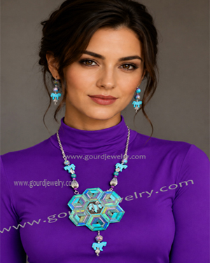 Horse in Deco Blue Gourd Shard Necklace Set