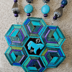 Horse in Deco Blue Gourd Shard Necklace Set