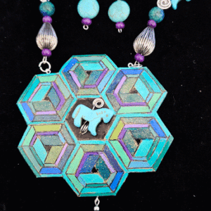 Horse in Deco Blue Gourd Shard Necklace Set