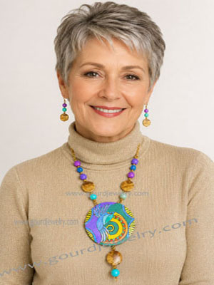 Summer Hummingbird Gourd Shard Necklace Set