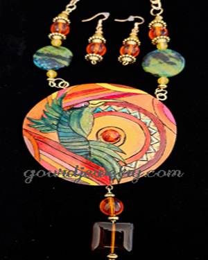 Tropical Hummingbird Gourd Shard Necklace Set