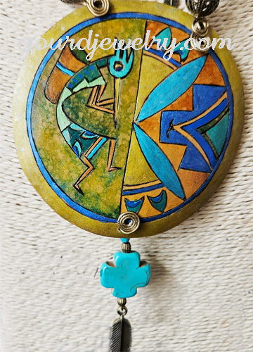 Blue-Gold Kokopelli Gourd Shard Necklace Set - Image 5