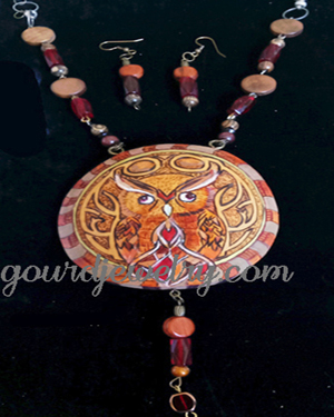 Celtic Owl Gourd Shard Necklace Set