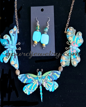 Trio of Butterflies Gourd Shard Necklace Set