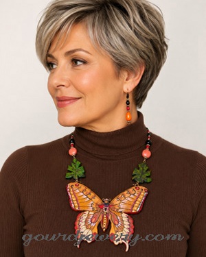 Autumn Glow Butterfly Gourd Shard Necklace Set