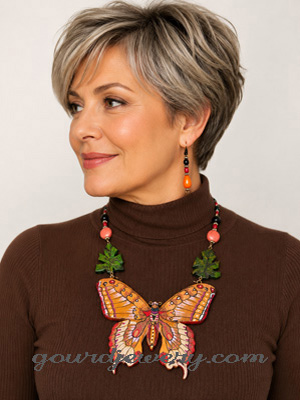 Autumn Glow Butterfly Gourd Shard Necklace Set