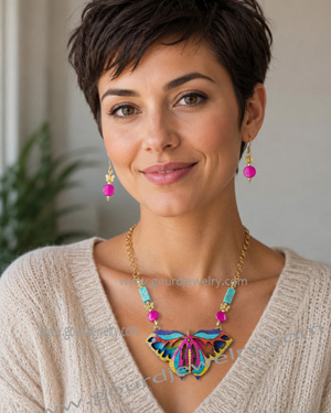 Magic View Butterfly Gourd Shard Necklace Set
