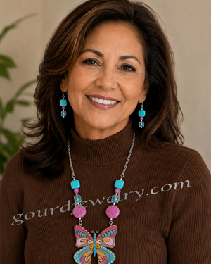 Cotton Candy Butterfly Gourd Shard Necklace Set