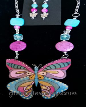 Cotton Candy Butterfly Gourd Shard Necklace Set