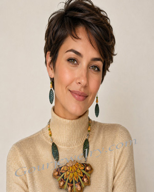 Forest Sunflower Gourd Shard Necklace Set