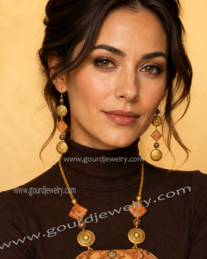 Sunset Flower Gourd Shard Necklace Set