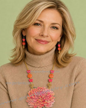 Red-Orange Dahlia Gourd Shard Necklace Set