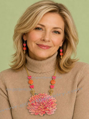 Red-Orange Dahlia Gourd Shard Necklace Set