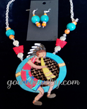 Shadowed Kokopelli Gourd Shard Necklace Set