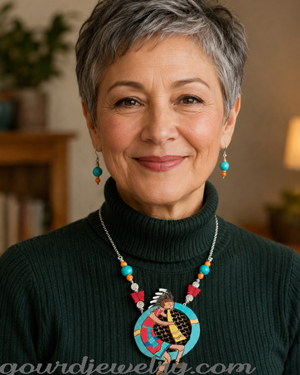 Shadowed Kokopelli Gourd Shard Necklace Set