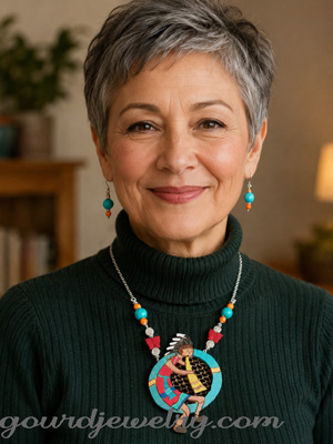 Shadowed Kokopelli Gourd Shard Necklace Set
