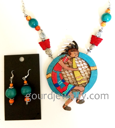 Shadowed Kokopelli Gourd Shard Necklace Set - Image 4