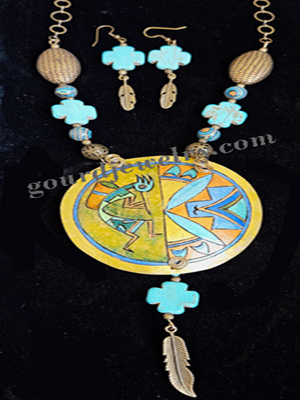 Blue-Gold Kokopelli Gourd Shard Necklace Set - Image 2