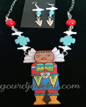 Southwest Kachina Gourd Shard Necklace Set