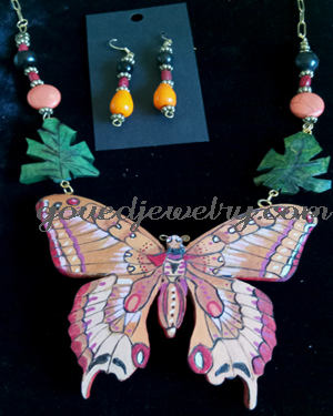 Autumn Glow Butterfly Gourd Shard Necklace Set
