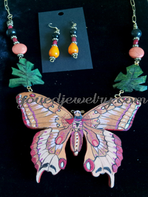 Autumn Glow Butterfly Gourd Shard Necklace Set - Image 2