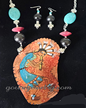 Rustic Kokopelli Gourd Shard Necklace Set