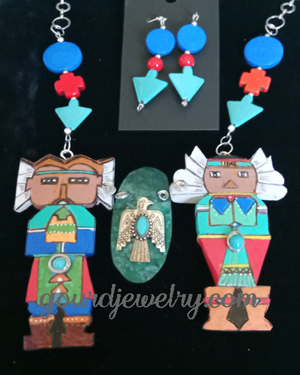 Two Kachinas Gourd Shard Necklace Set